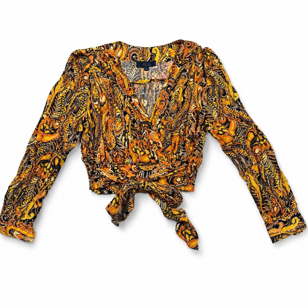 Rachel Rachel Roy Orange‎ Paisley Wrap Crop Top Long Sleeve Small Boho Festival